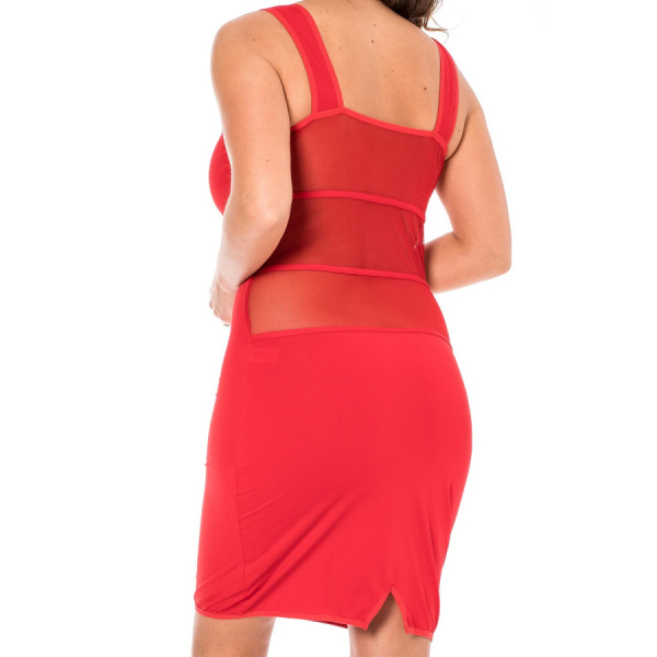 Robe sensuelle et habillée avec maille transparente rouge 